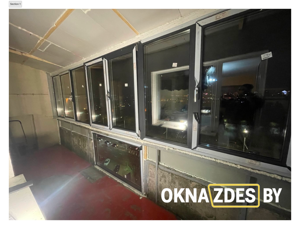 Тёплое остекление длинной лоджии ПВХ (поворотно-откидные, антрацит) — Минск