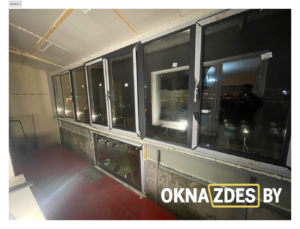 Тёплое остекление длинной лоджии ПВХ (поворотно-откидные, антрацит) — Минск