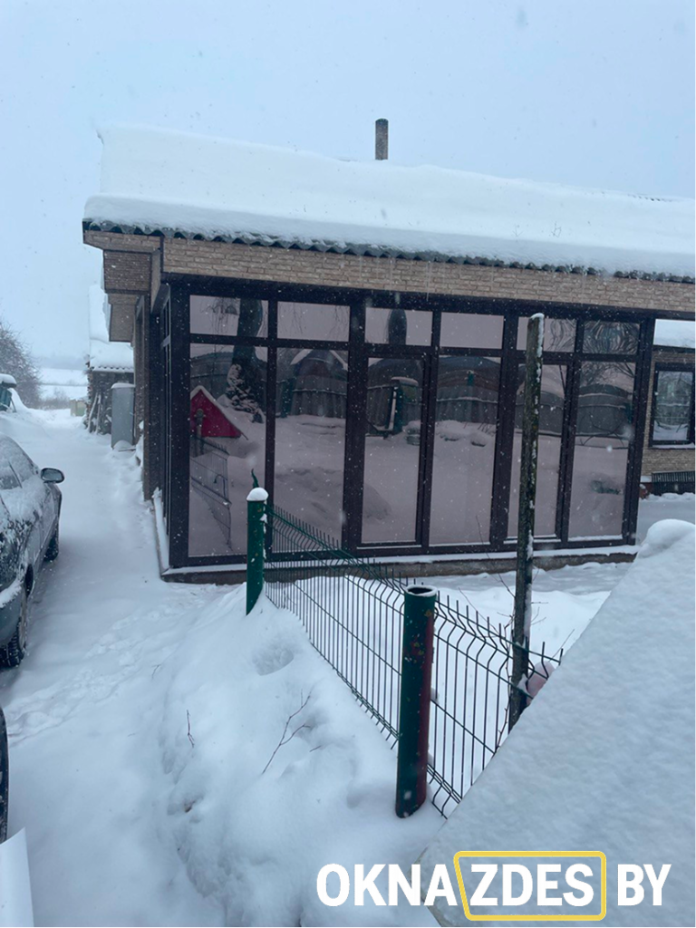 Веранда зимой: стеклопакет 48 мм «бронза», энергоэффективность в мороз.