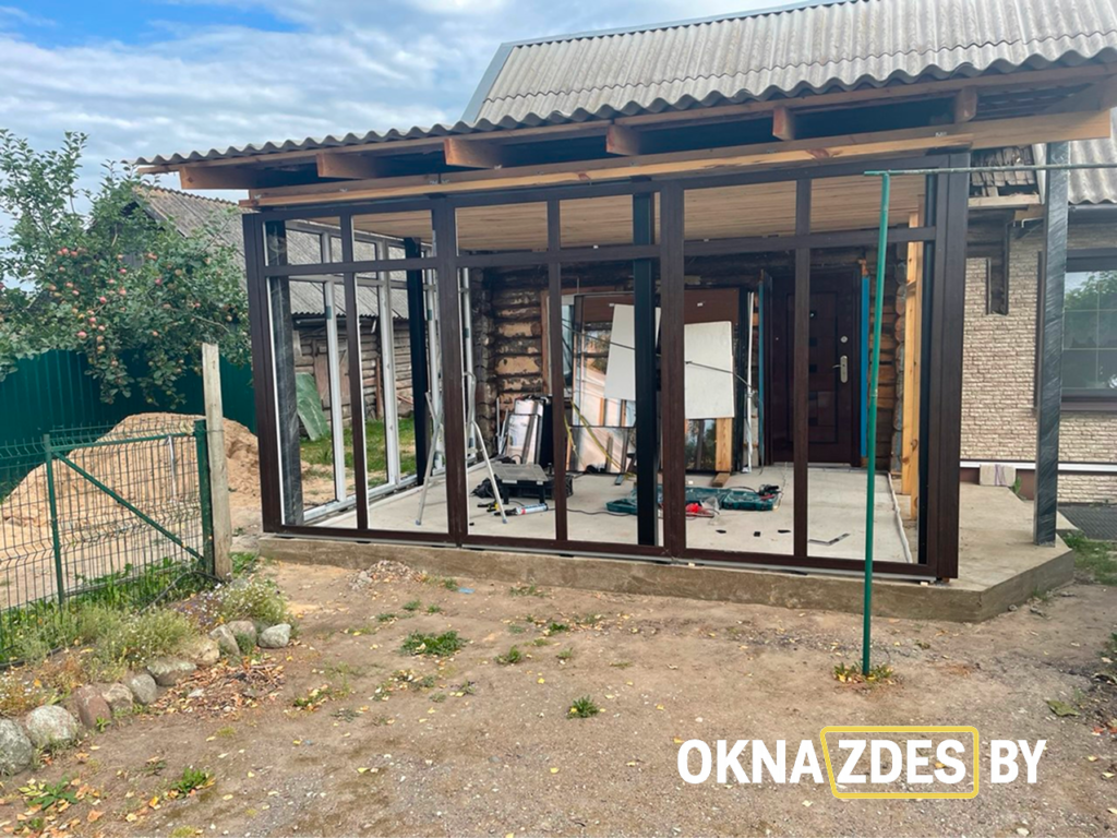 Монтаж остекления веранды, подготовка проёма.