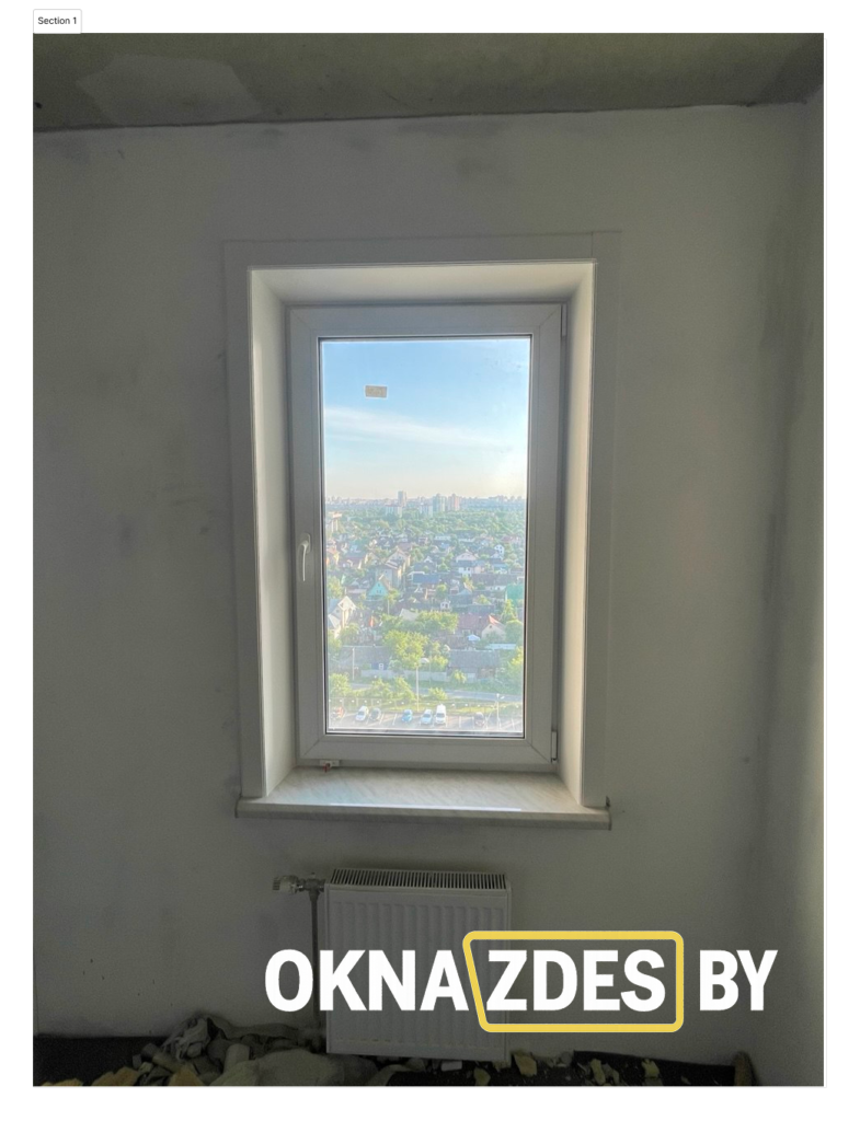 Одностворчатое ПВХ окно Salamander Streamline 76 в Минске — монтаж с откосами QUNELL