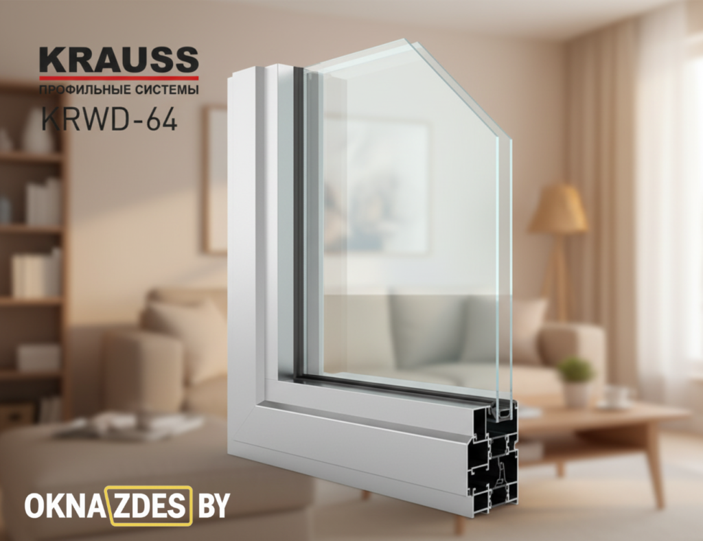 Макро срез профиля Krauss — видны камеры, армирование и уплотнитель; нейтральный фон, мягкий дневной свет, Минск.