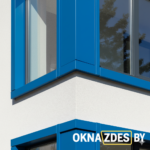 Алюминиевые наружные наличники на углу фасада — синий цвет, ровные стыки, Минск