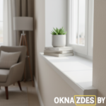 Широкий белый подоконник ПВХ в интерьере гостиной — установка и отделка, Минск