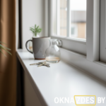 Белый подоконник ПВХ — гладкая поверхность, домашний интерьер, Минск